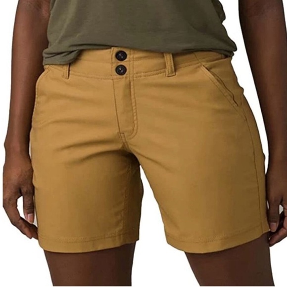 Prana Pants - Prana Women’s Alana Short 5” Mid Rise Outdoor Hiking UPF 50+ Mustard Brown 4